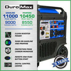 Duromax 11,000 Watt Portable Dual Fuel Inverter Generator w/ CO Alert - AllProGenerators