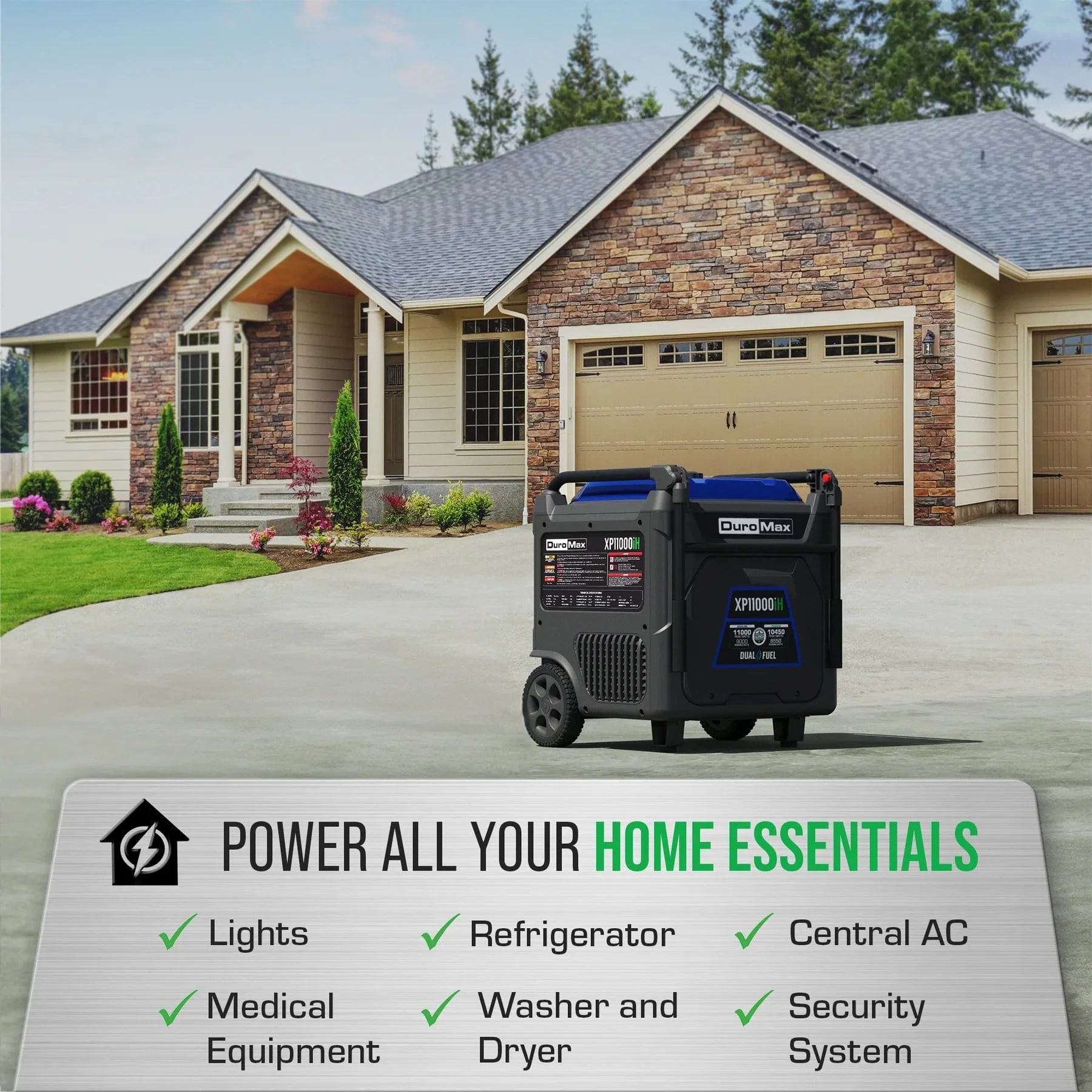 Duromax 11,000 Watt Portable Dual Fuel Inverter Generator w/ CO Alert - AllProGenerators
