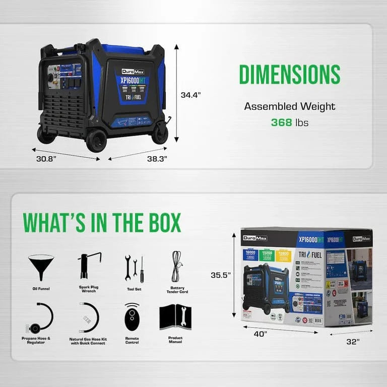 DuroMax XP16000iHT 16,000 Watt Tri Fuel Portable Inverter Generator w/ CO Alert - AllProGenerators