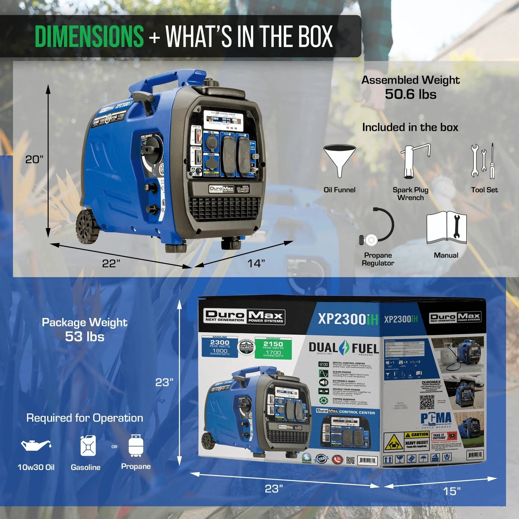 Duromax XP2300IH 2,300 Watt Dual Fuel Portable Inverter Generator w/ CO Alert - AllProGenerators