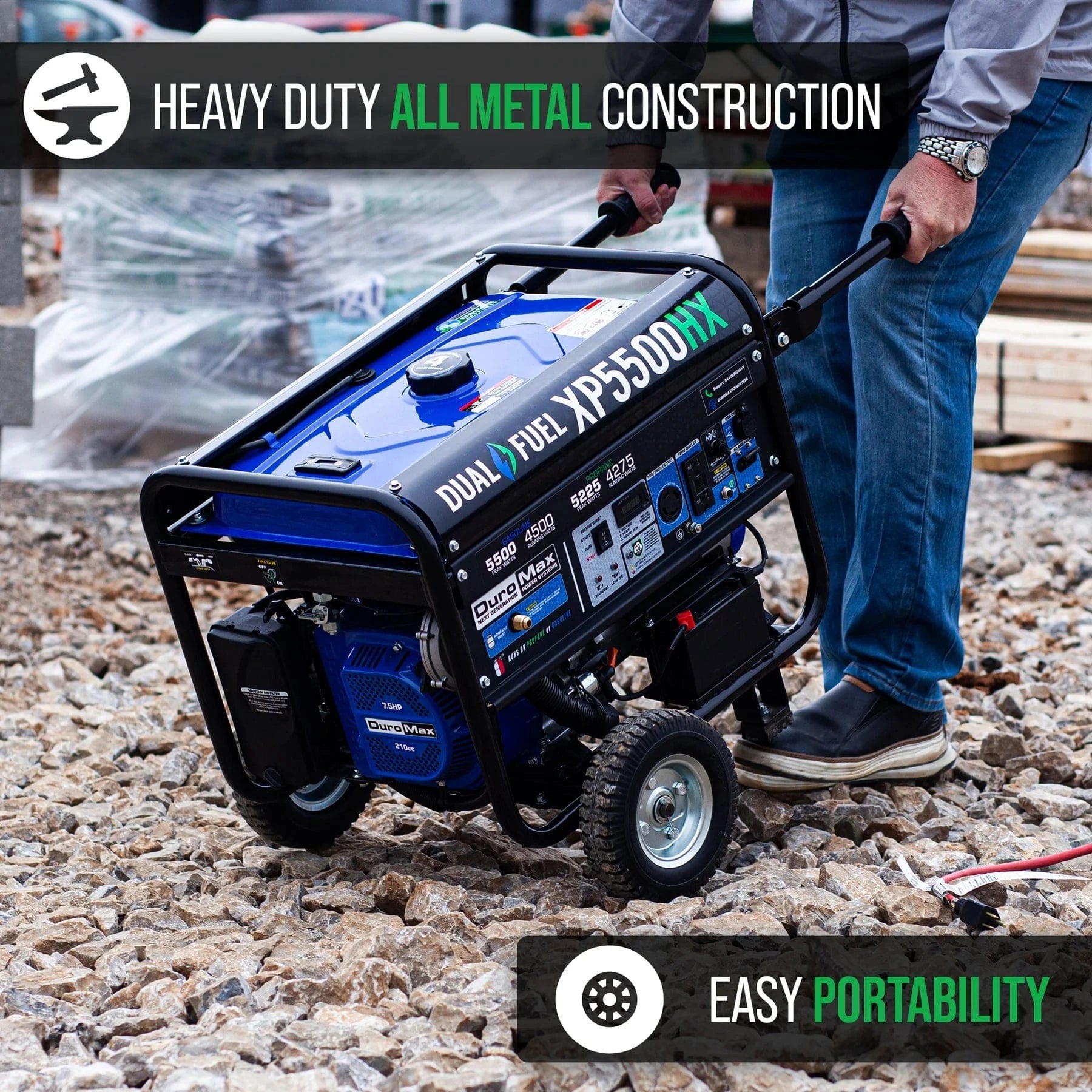 Duromax 5,500 Watt Dual Fuel Portable HX Generator w/ CO Alert - AllProGenerators