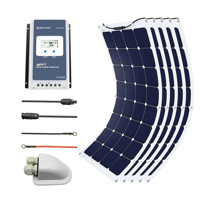 ACOPOWER 550Watts Flexible Solar RV Kit w/ 40A MPPT Charge Controller, Solar Cable Wire,Tray Cable and Y Branch Connectors,Cable Entry Housing for Marine, RV, Boat, Caravan - AllProGenerators