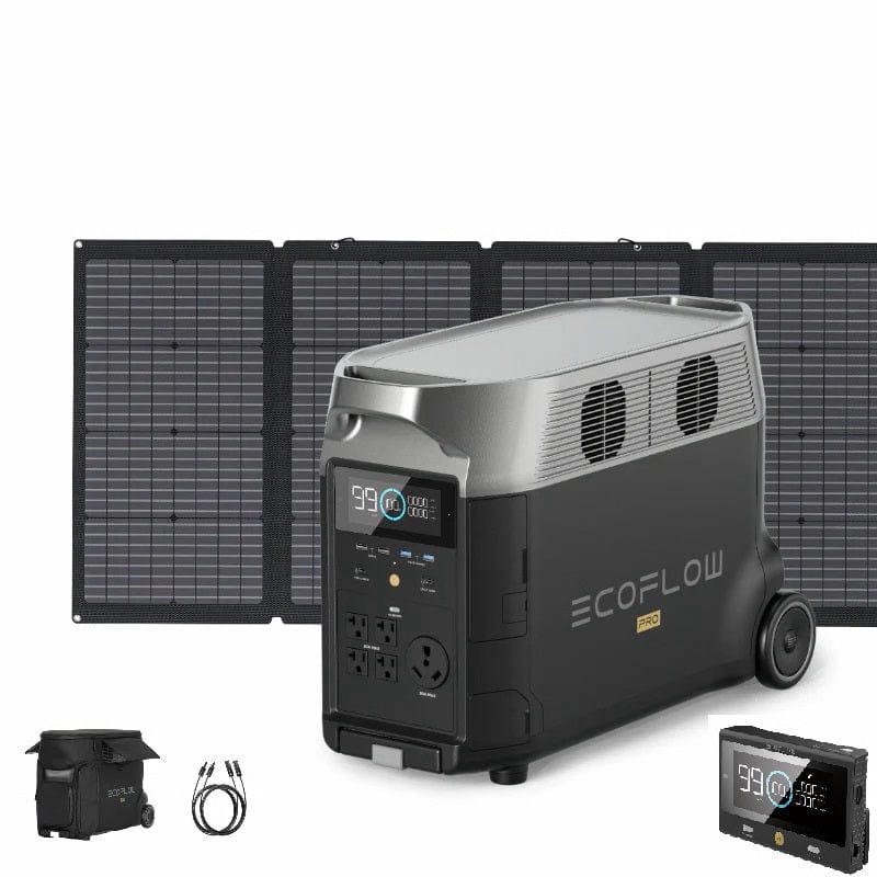 EcoFlow DELTA Pro + 220W Solar Panel + Bag + MC4 Extension Cable + Remote Control - AllProGenerators