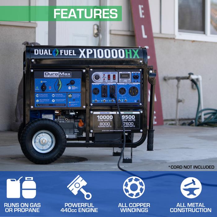 DuroMax XP10000HX 10,000 - Watt 439cc Dual Fuel Gas Propane Portable Generator with CO Alert - AllProGenerators