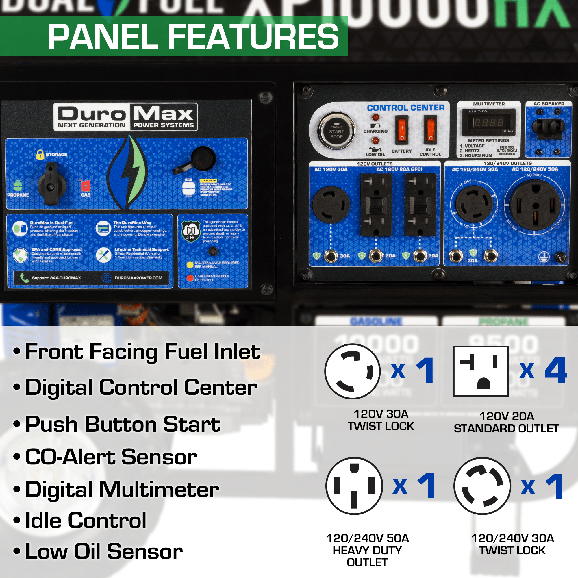 DuroMax XP10000HX 10,000 - Watt 439cc Dual Fuel Gas Propane Portable Generator with CO Alert - AllProGenerators