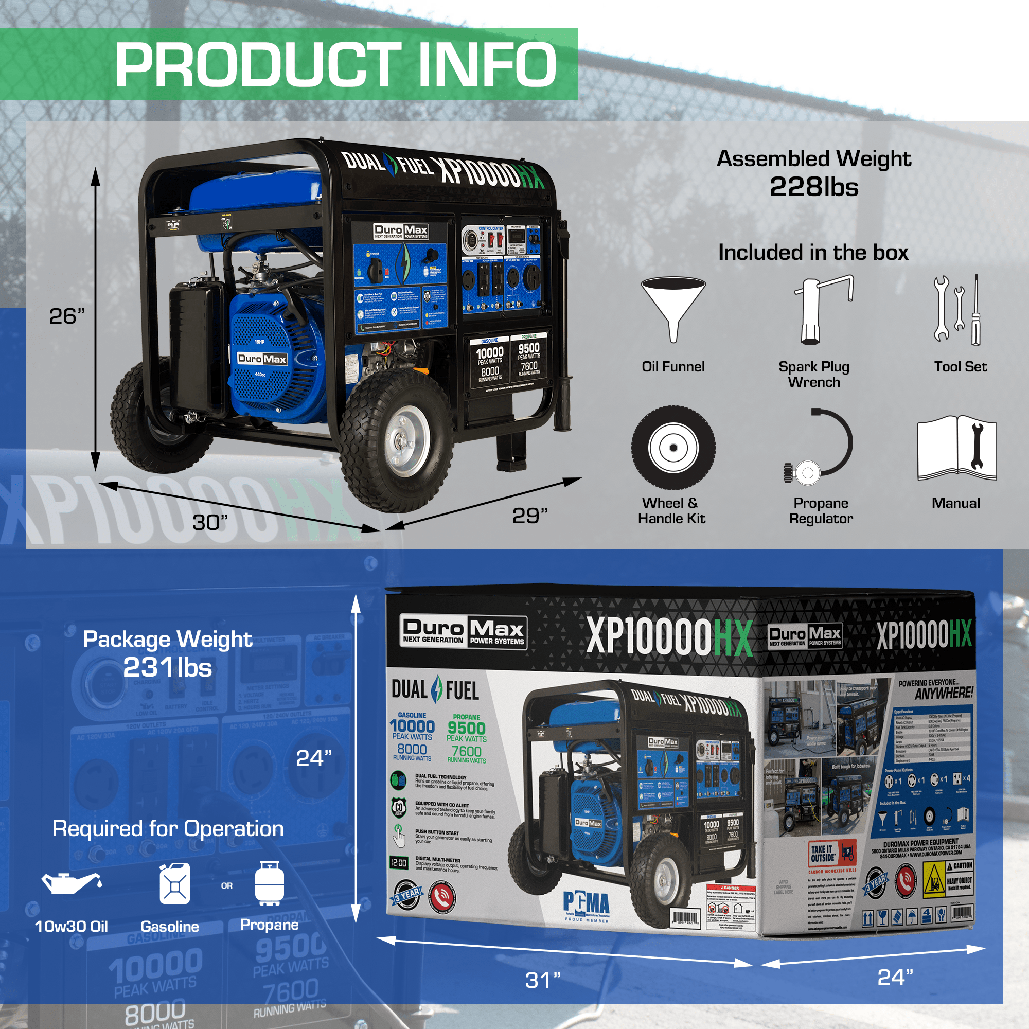 DuroMax XP10000HX 10,000 - Watt 439cc Dual Fuel Gas Propane Portable Generator with CO Alert - AllProGenerators