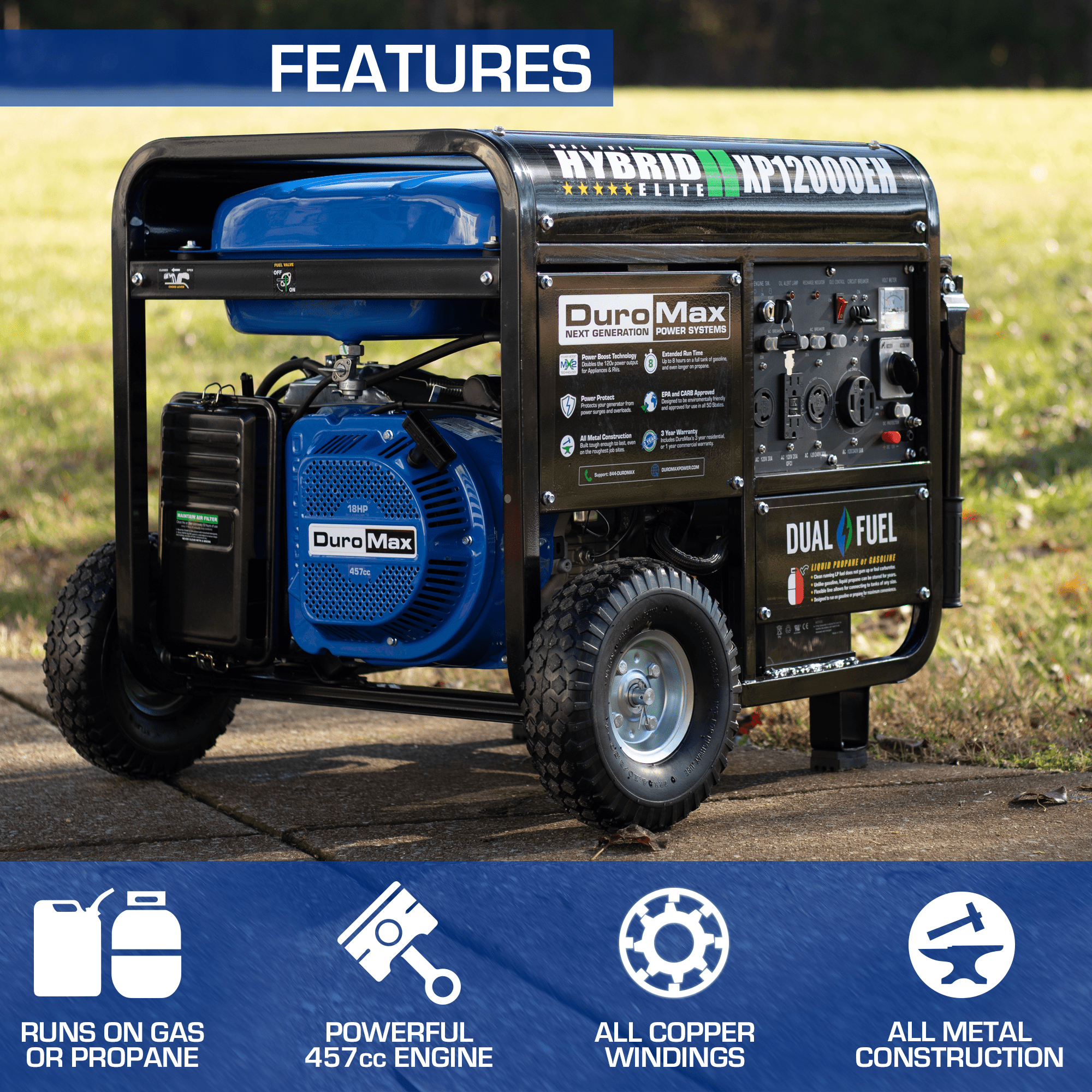 DuroMax XP12000EH 12000 - Watt Portable Hybrid Gas Propane Generator "The Beast" - AllProGenerators