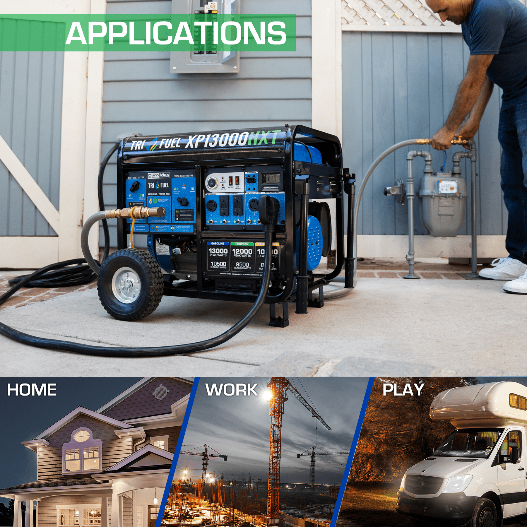 Duromax XP13000HXT 13,000 Watt Tri Fuel Generator w/ CO Alert - AllProGenerators