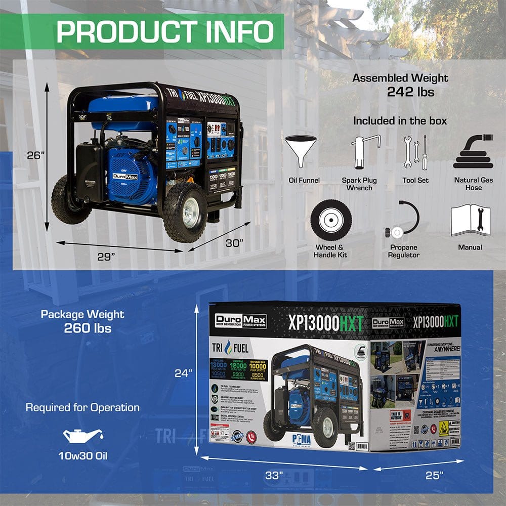 Duromax XP13000HXT 13,000 Watt Tri Fuel Generator w/ CO Alert - AllProGenerators