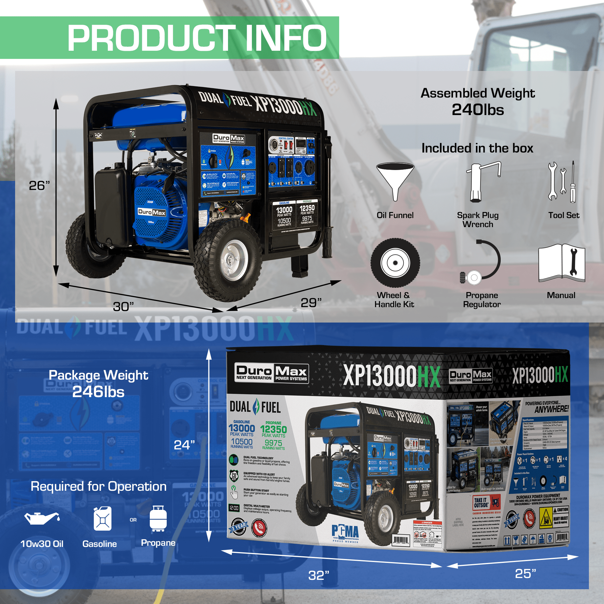 Duromax XP13000HX Watt Dual Fuel Portable Generator with CO Alert - AllProGenerators