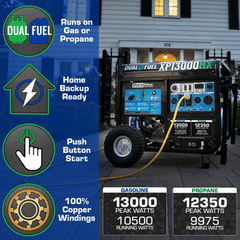 Duromax XP13000HX Watt Dual Fuel Portable Generator with CO Alert - AllProGenerators