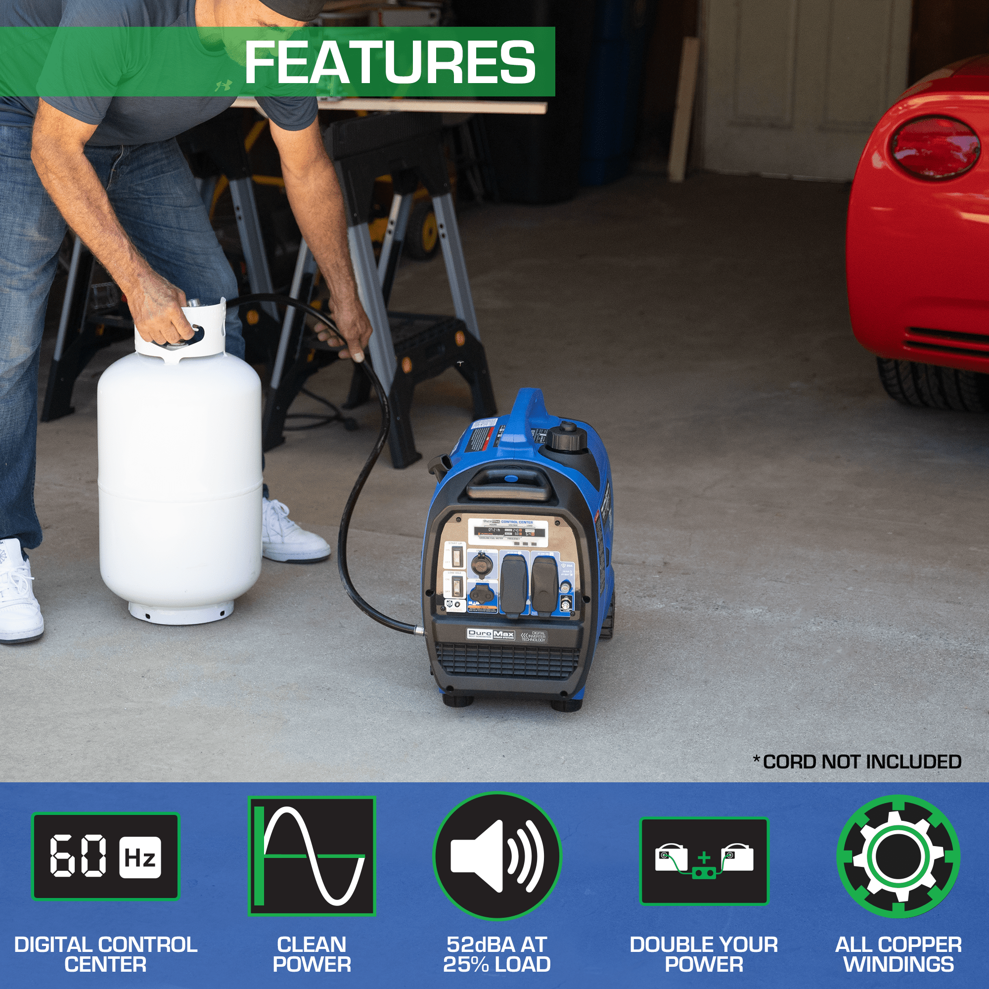 DuroMax XP2300iH 2300 - Watt 80cc Dual Fuel Digital Inverter Hybrid Portable Generator with CO Alert - AllProGenerators