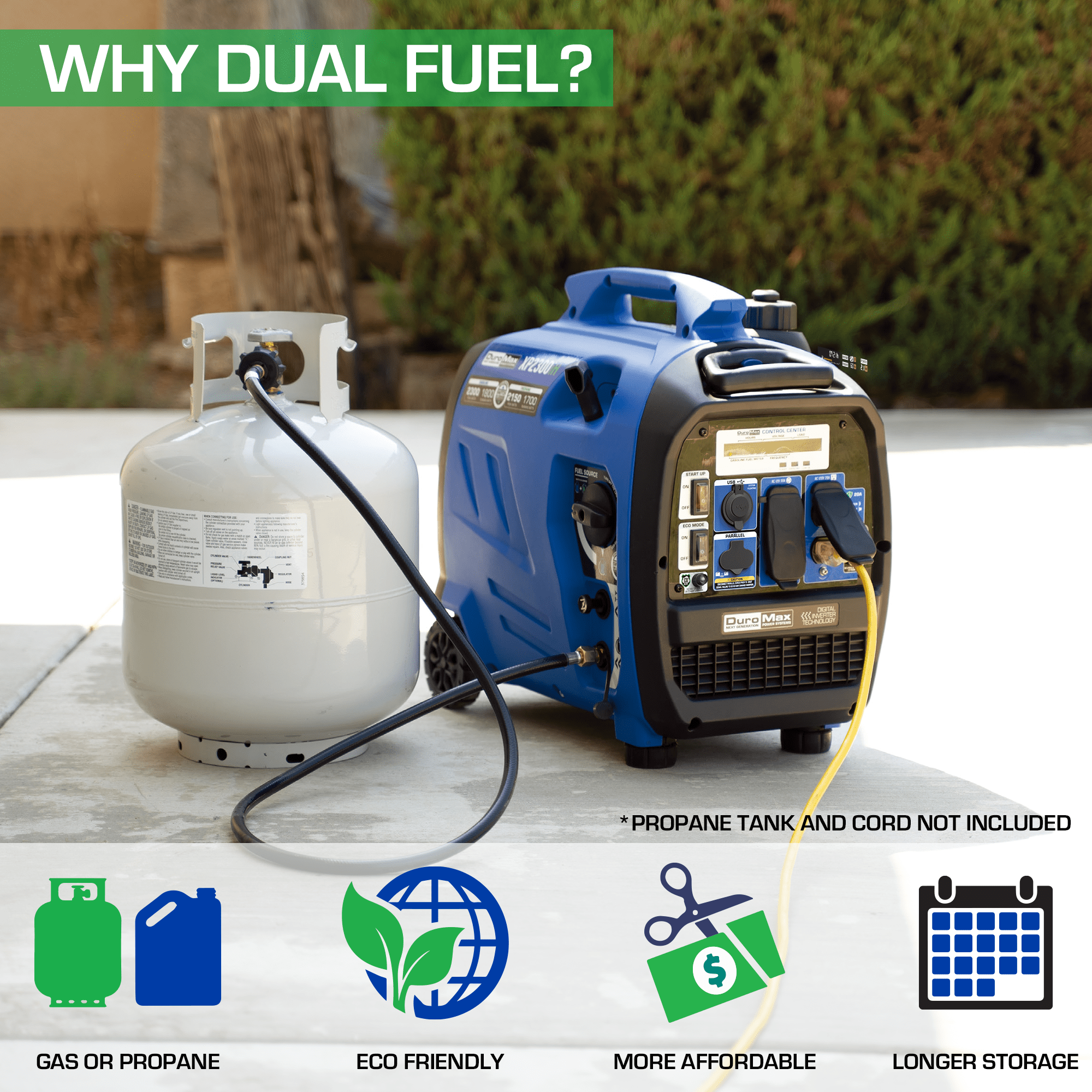 DuroMax XP2300iH 2300 - Watt 80cc Dual Fuel Digital Inverter Hybrid Portable Generator with CO Alert - AllProGenerators