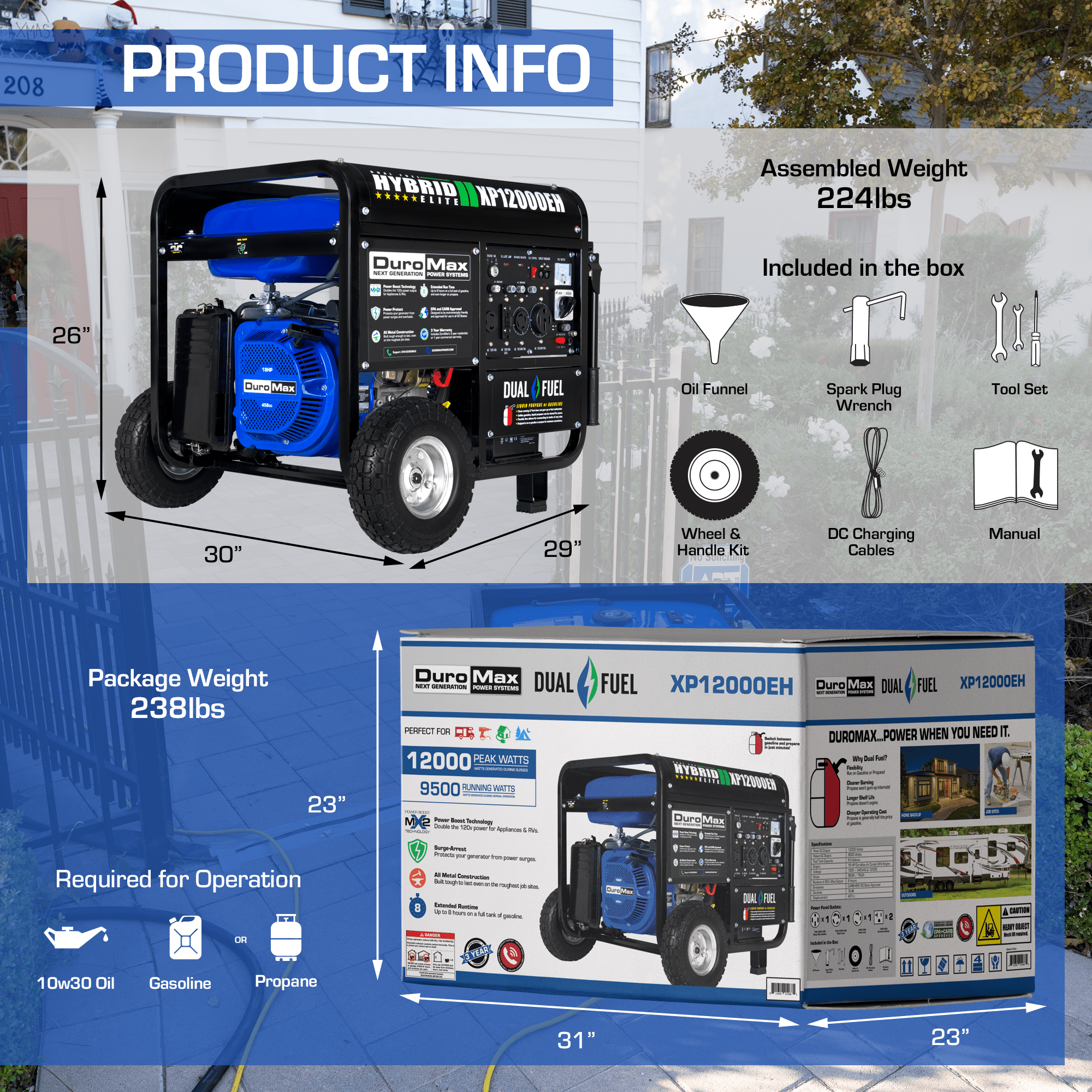 DuroMax XP12000EH 12000 - Watt Portable Hybrid Gas Propane Generator "The Beast" - AllProGenerators