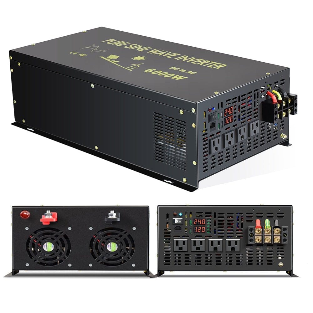 Off Grid Wired Controller Pure Sine Wave Inverter Power 6000W Solar Inverter 12V/48V/96V/110V DC to AC 120V/230V/240V Converter - AllProGenerators