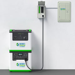 Power station with cable attached to a wall socket on a white background Nature's Generator L3600 3600W portable power station