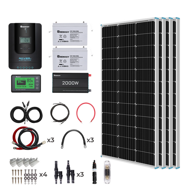 Renogy 400W 12 Volt Complete Solar Kit with 2 X 100Ah Deep-Cycle AGM OR Two 100Ah LiFePO4 Batteries