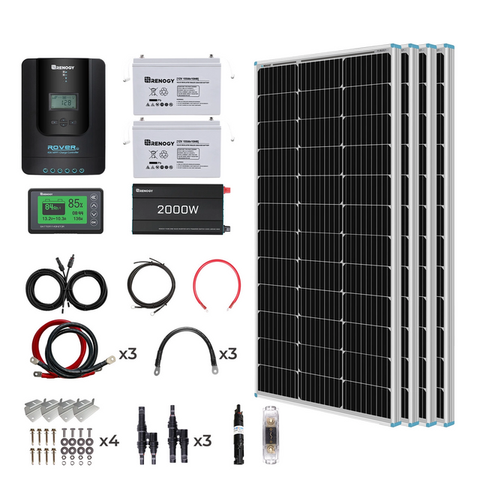 Image of Renogy 400W 12 Volt Complete Solar Kit with 2 X 100Ah Deep-Cycle AGM OR Two 100Ah LiFePO4 Batteries