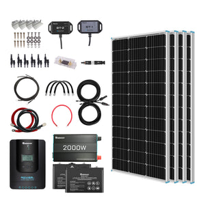 Renogy 400W 12 Volt Complete Solar Kit with 2 X 100Ah Deep-Cycle AGM OR Two 100Ah LiFePO4 Batteries