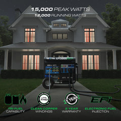 DuroMax XP15000HXT – 15,000 - Watt / 12,000 - Watt EFI Tri - Fuel Portable Generator - AllProGenerators