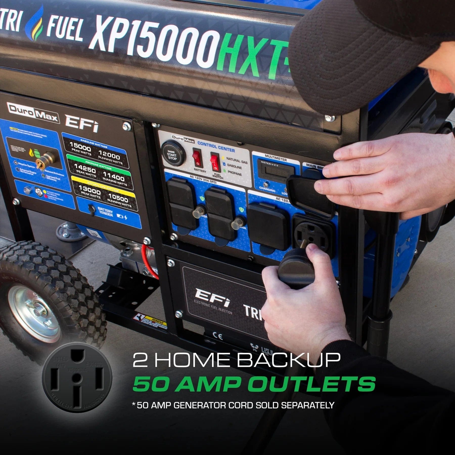 DuroMax XP15000HXT 15,000 Watt Electric Start Tri Fuel Portable Generator