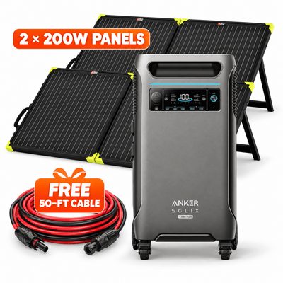 Anker SOLIX F3800 Plus with two Rich Solar MEGA 200W briefcase panels and free 50-foot cable