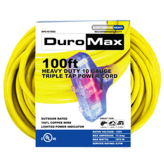 DuroMax XPC10100C 100-foot 10-gauge triple-tap extension cord