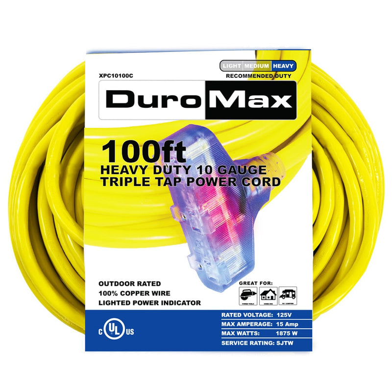DuroMax XPC10100C 100-Foot 10-Gauge Triple-Tap Extension Cord - AllProGenerators