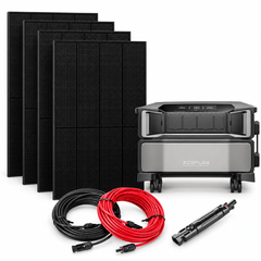 EcoFlow DELTA Pro Ultra with four RICH SOLAR MEGA 250 PRO ONYX panels, 50-foot 10 AWG solar cable pair and inline fuse holder