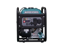 A Konner Schönen KS 3000 CC portable generator with a teal engine cover, black frame, and gray control panel, shown against a plain white background.
