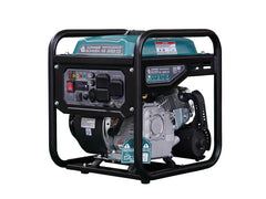 A  Konner Sohnen portable gasoline generator with a black metal frame, teal top cover, and exposed engine components, shown on a plain white background.