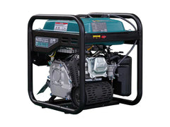 A Konner Sohnen portable gasoline generator with a teal engine cover, silver engine block, black frame, and black fuel tank, shown on a plain white background.