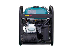 A portable gasoline Konner generator with a teal engine cover, black metal frame, and wheels, shown from a front-facing perspective on a white background.