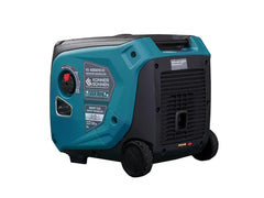 A Konner Eichen portable generator in teal and black, featuring a top handle, wheels, and a front fuel cap, shown against a plain white background.