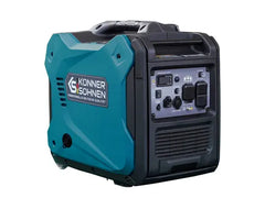 A Konner Söhnen portable generator with a teal blue and black body, shown at a three-quarter angle on a white background.