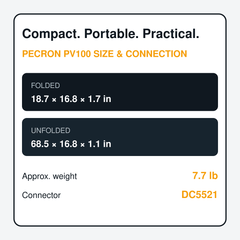 PECRON PV100 folded size weight and DC5521 connector