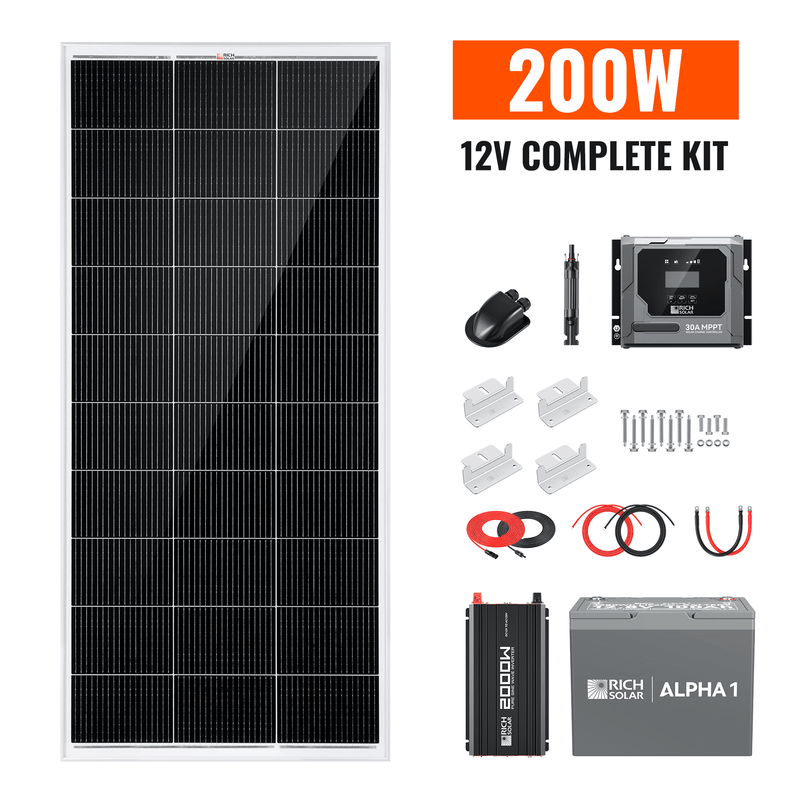 Rich Solar 200W 12V Complete Solar Kit | 1.28kWh Battery - AllProGenerators