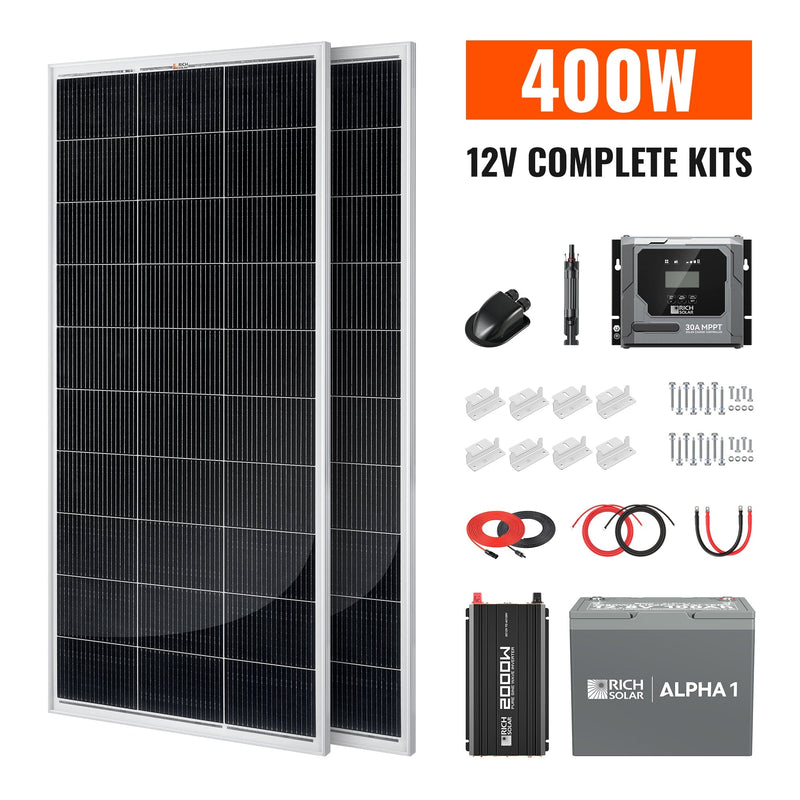 Rich Solar 400W 12V Complete Solar Kit | 1.28kWh Battery - AllProGenerators
