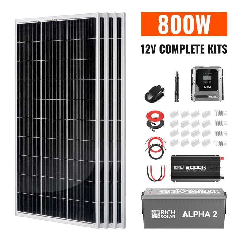 Rich Solar 800W 12V Complete Solar Kit | 2.56kWh Battery - AllProGenerators