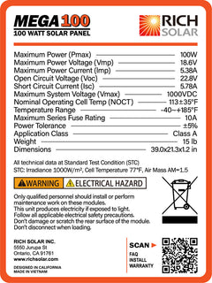 Mega 100 Watt Solar Panel