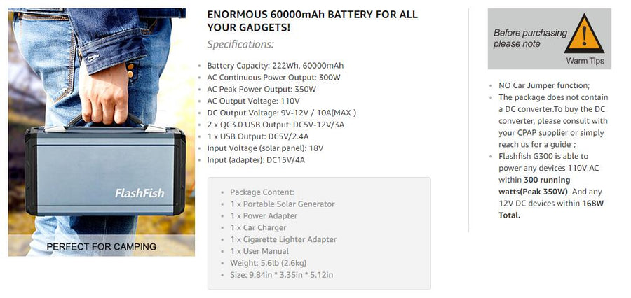 FlashFish 300W Solar Generator 60000mAh Portable Power Station - AllProGenerators