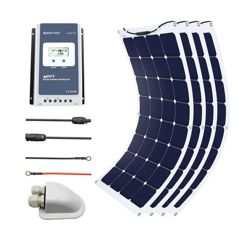 Image of ACOPOWER 440Watts Flexible Solar RV Kit w/ 40A Waterproof Charge Controller, Solar Cable Wire,Tray Cable and Y Branch Connectors,Cable Entry Housing for Marine, RV, Boat, Caravan