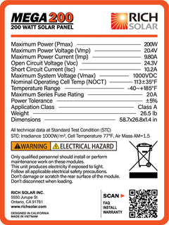 Rich Solar Mega 200 Watt 12 Volt Solar Panel