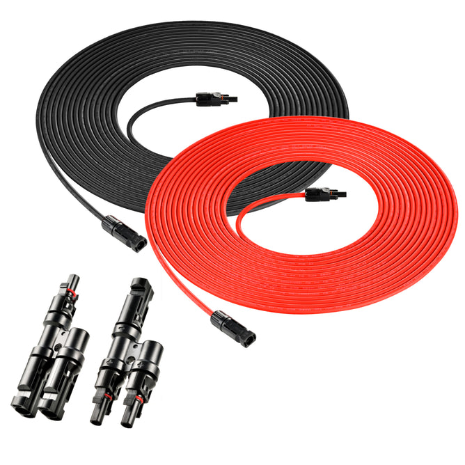 10 Gauge 50 Feet Solar Extension Cable and Parallel Connectors