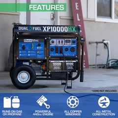 DuroMax XP10000HX 10,000-Watt 439cc Dual Fuel Gas Propane Portable Generator with CO Alert