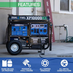 DuroMax XP10000HX 10,000-Watt 439cc Dual Fuel Gas Propane Portable Generator with CO Alert