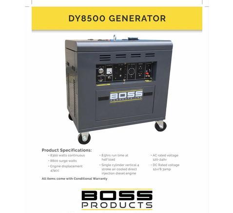 Boss Portable Diesel Generator 8800 -DY8500LN-D - 2 -Speed 12 HP